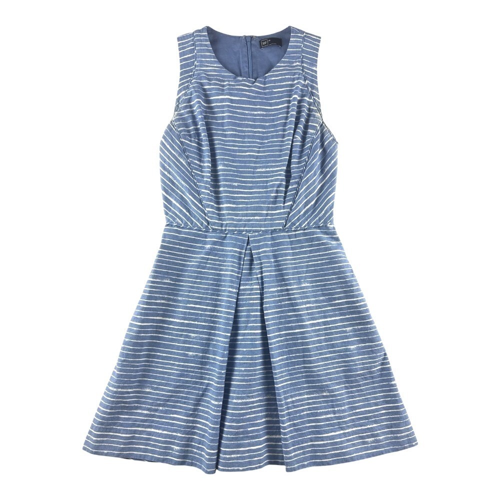 GAP Womens Blue White Striped Linen Cotton Fit & Flare Dress Size 4 Sleeveless - Picture 2 of 8